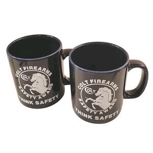Staffordshire Kilncraft England Colt Gun Firearms 2 Safety Horse Blue Mugs Cups
